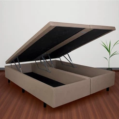 Base Box com Baú King 193x203x42 cm Courino Linho Bege