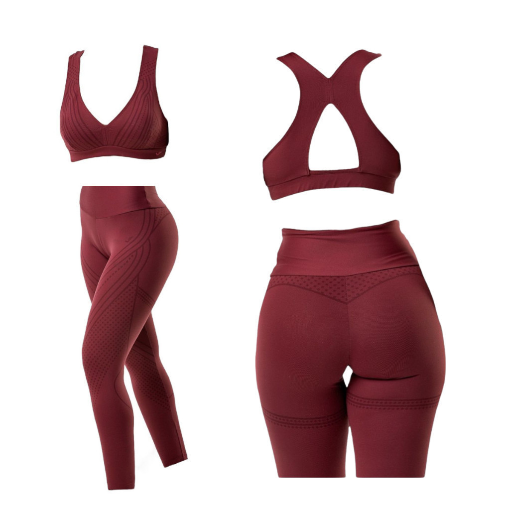 Kit Calça Legging Elite + Top Tecido Proteção UV50+ Cós Alto Academia Volêi Corrida Beach Tennis