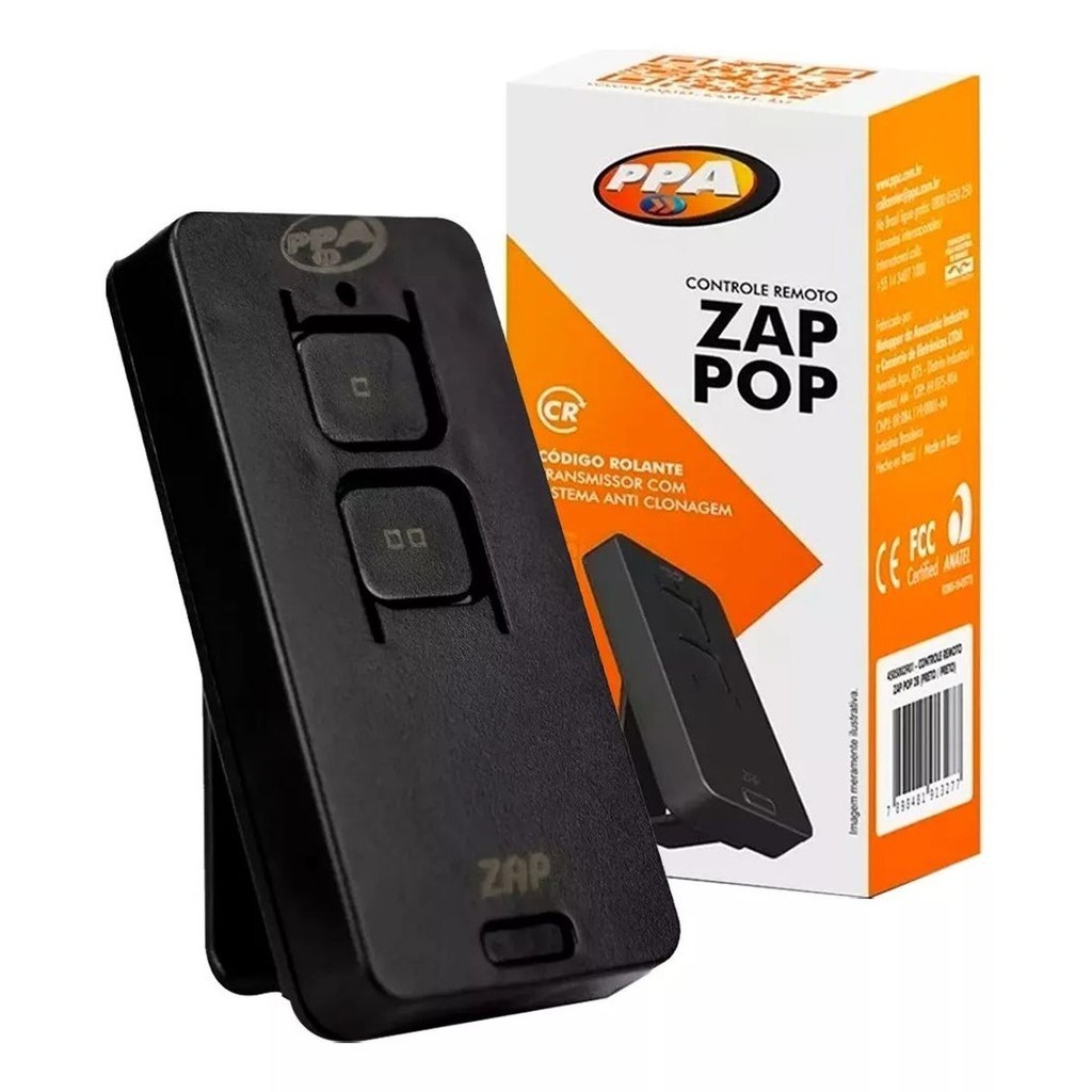 Controle Remoto PPA ZAP POP 2 Botões Preto 433.92MHZ