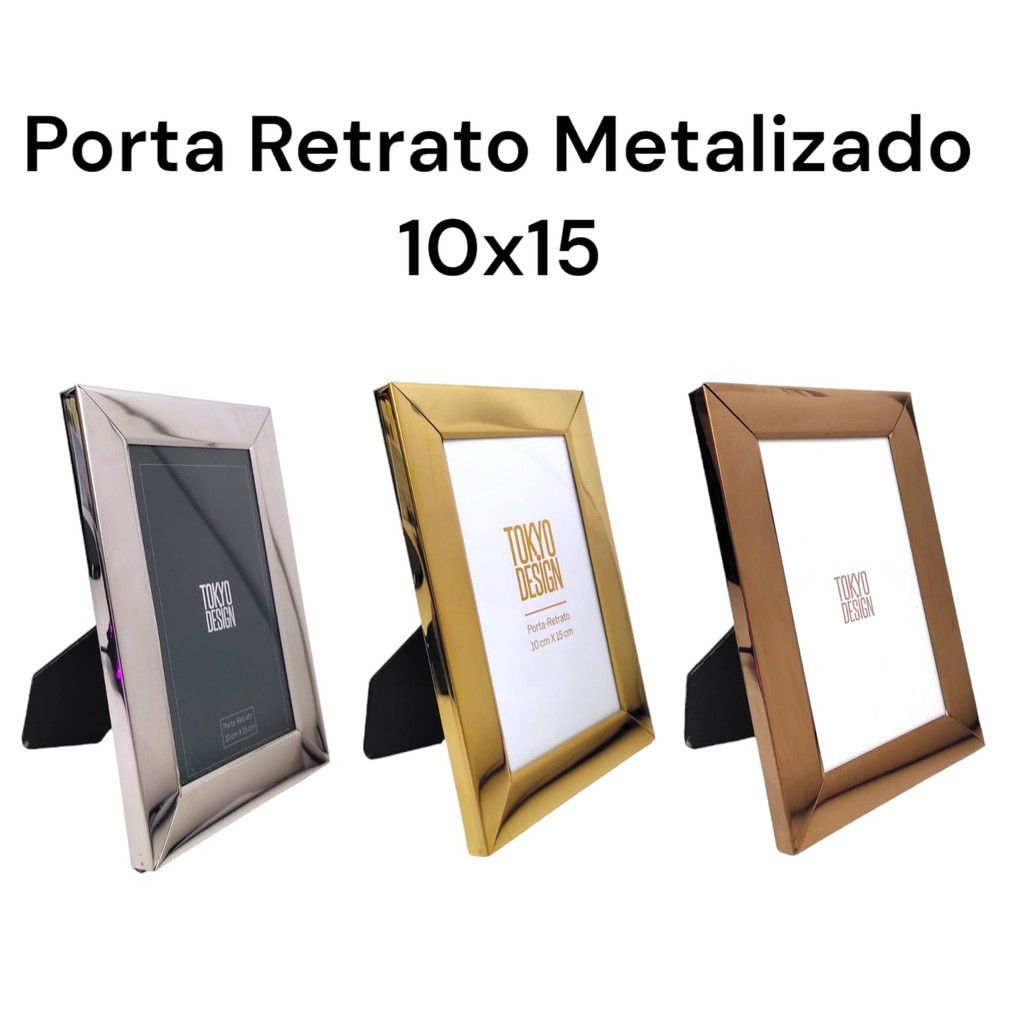 Porta Retrato Metalizado 10x15 Moldura de Fotos Tokyo Design