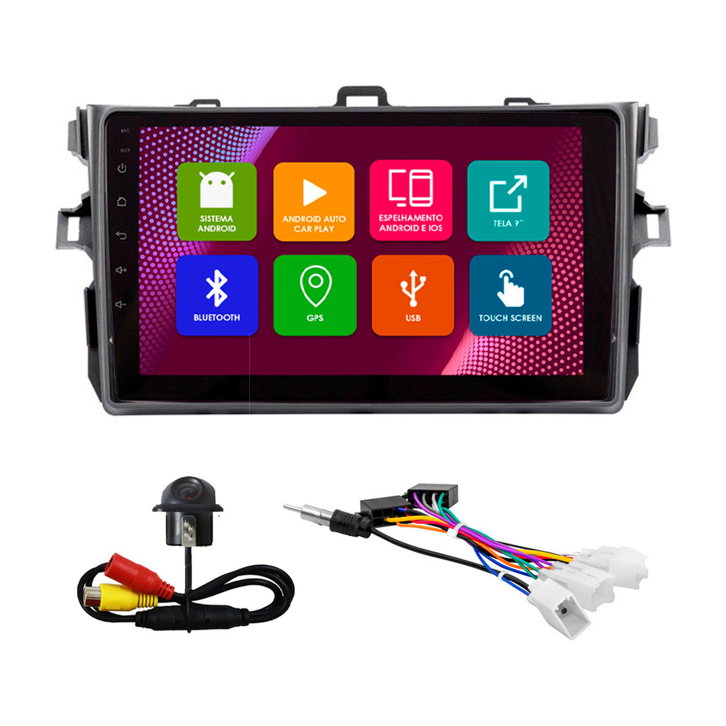 Kit Multimídia 9 Pol Corolla 2008 2009 2010 2011 2012 2013 Android 2Gb Ram 32Gb Flash Quad-Core 2 Din Grafite Wifi Gps em Oferta na Shopee