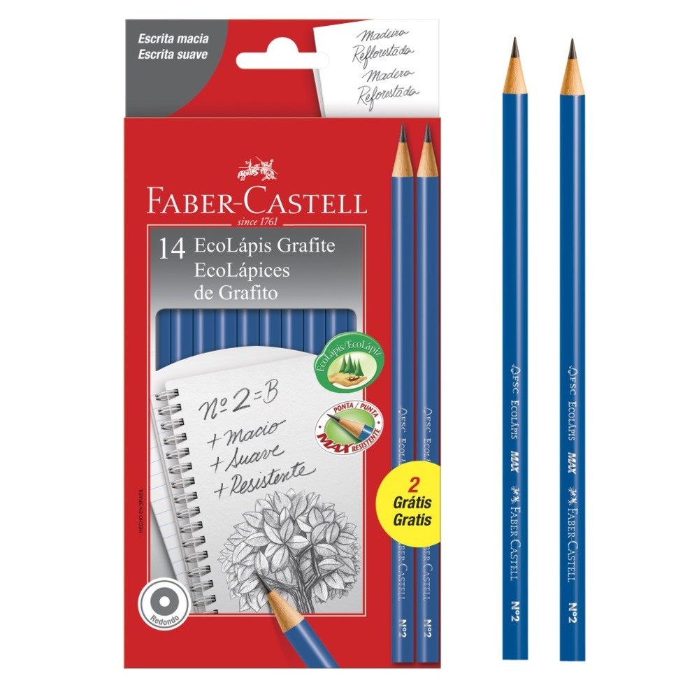 Lápis Grafite Max Azul Redondo 2HB Caixa 14 Ecolápis Faber Castell