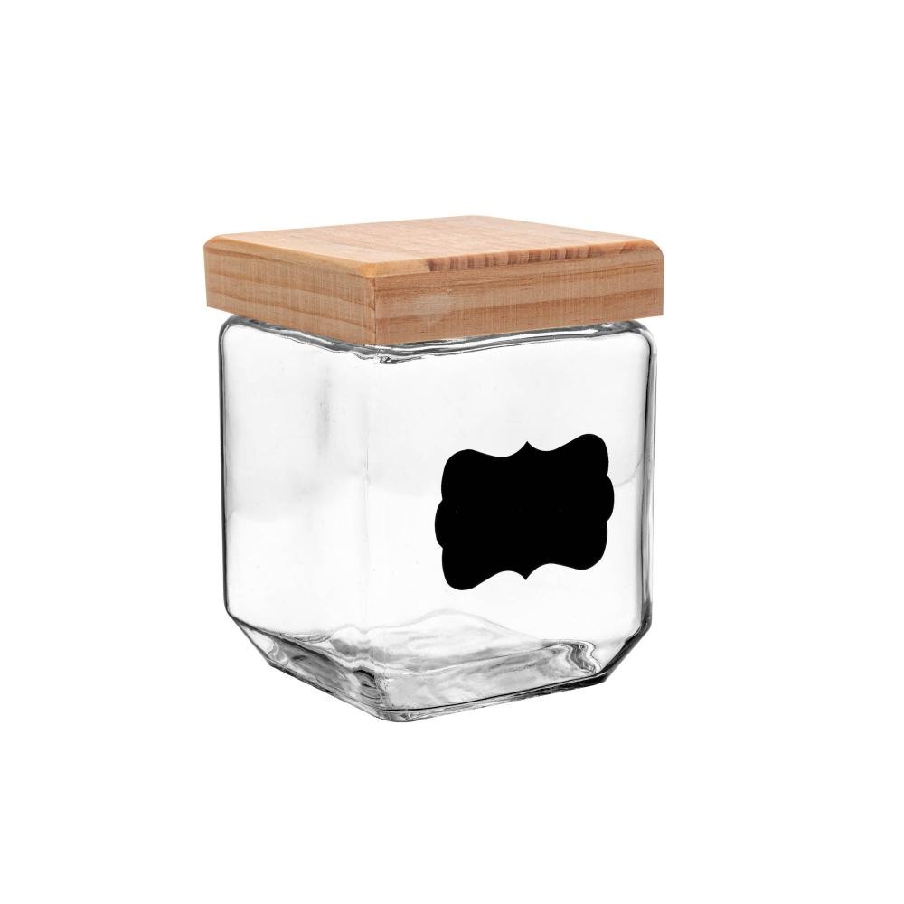 Porta Mantimento de Vidro com Tampa de Pinus e Adesivo 1,2L em Oferta na Shopee