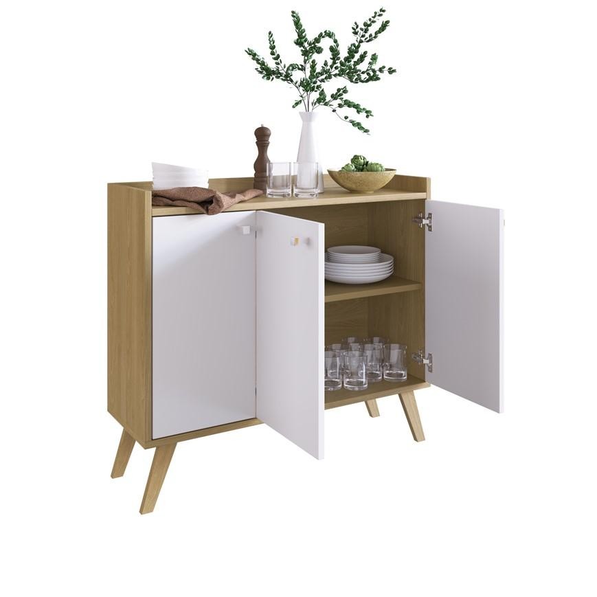 Balcão Aparador Buffet Sala De Jantar 3 Portas Branco Marrom - Arte Cas