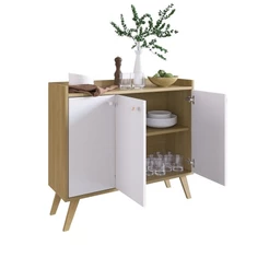 Balcão Aparador Buffet Sala De Jantar 3 Portas Branco Marrom - Arte Cas