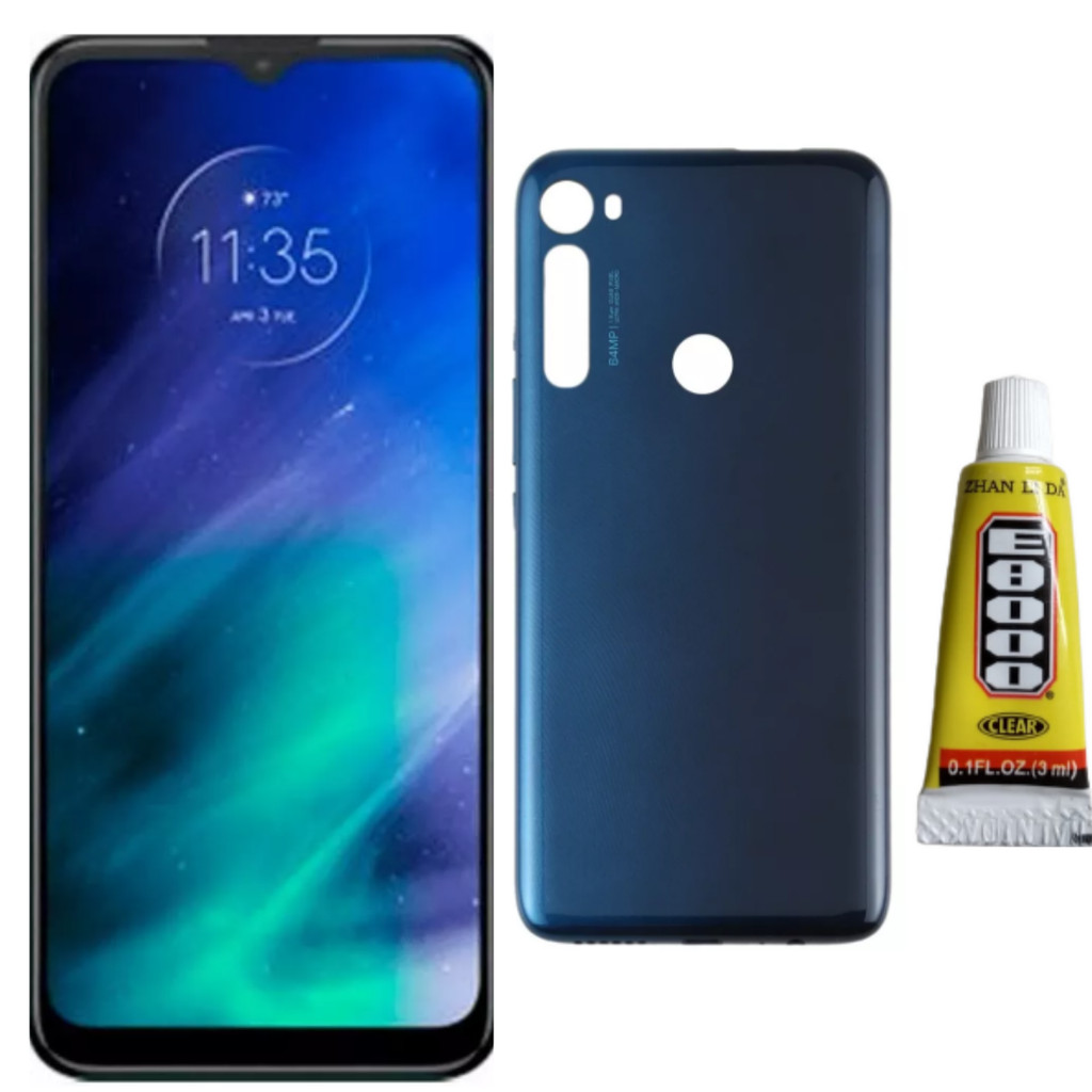 Tela Display Lcd Touch Para Moto One Fusion + Tampa Azul + Cola 3ml