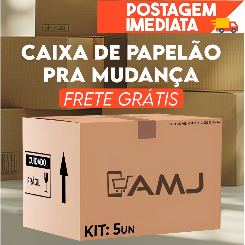 Kit Caixas de Papelão Grande Para Mudança Medidas 63x33x34