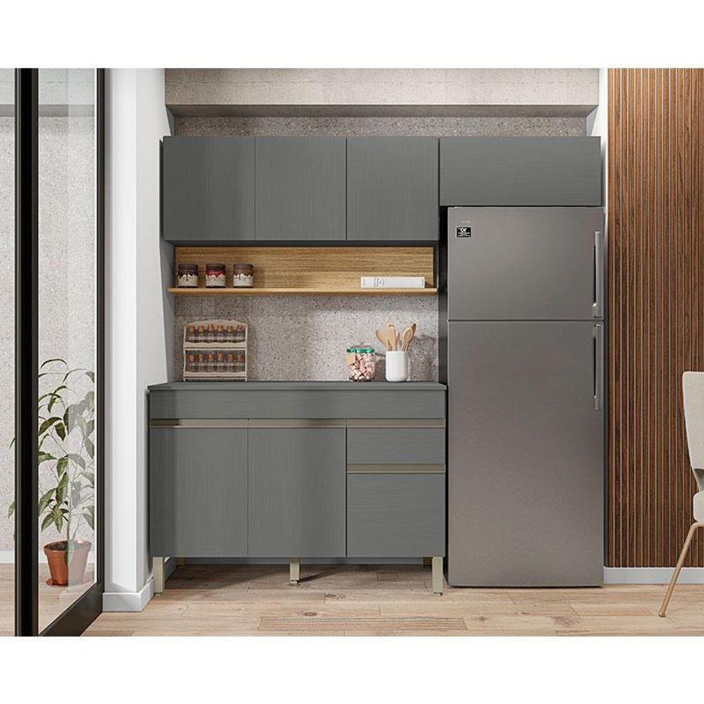 Cozinha Modulada Line Composição 1 Gris Freijó - Kits Paraná em Oferta na Shopee
