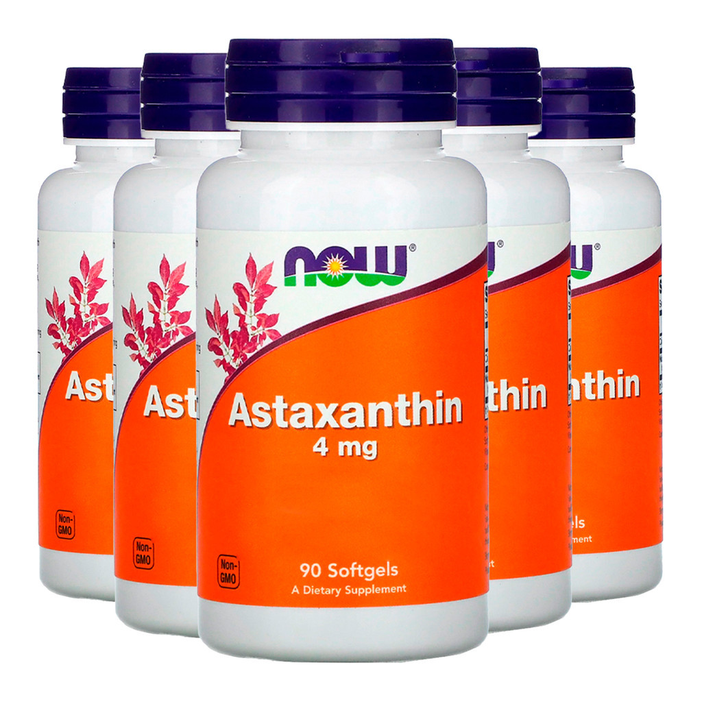 Kit 5x Astaxantina 4mg Extracto Now Foods 90 Softgels Importado /Made in Usa - Health