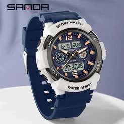 Sanda's New Multifunctional Trendy City Outdoor Travel Relógio Eletrônico Masculino De Quartzo À Prova D'água SD6188