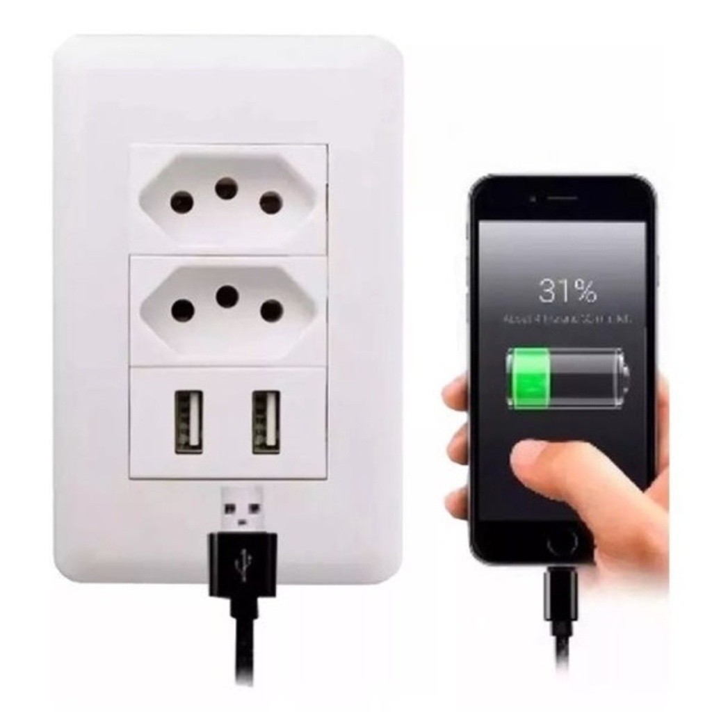 Tomada USB Universal  Tomada De Parede Bivolt Multifuncional Com 2 Entrada USB