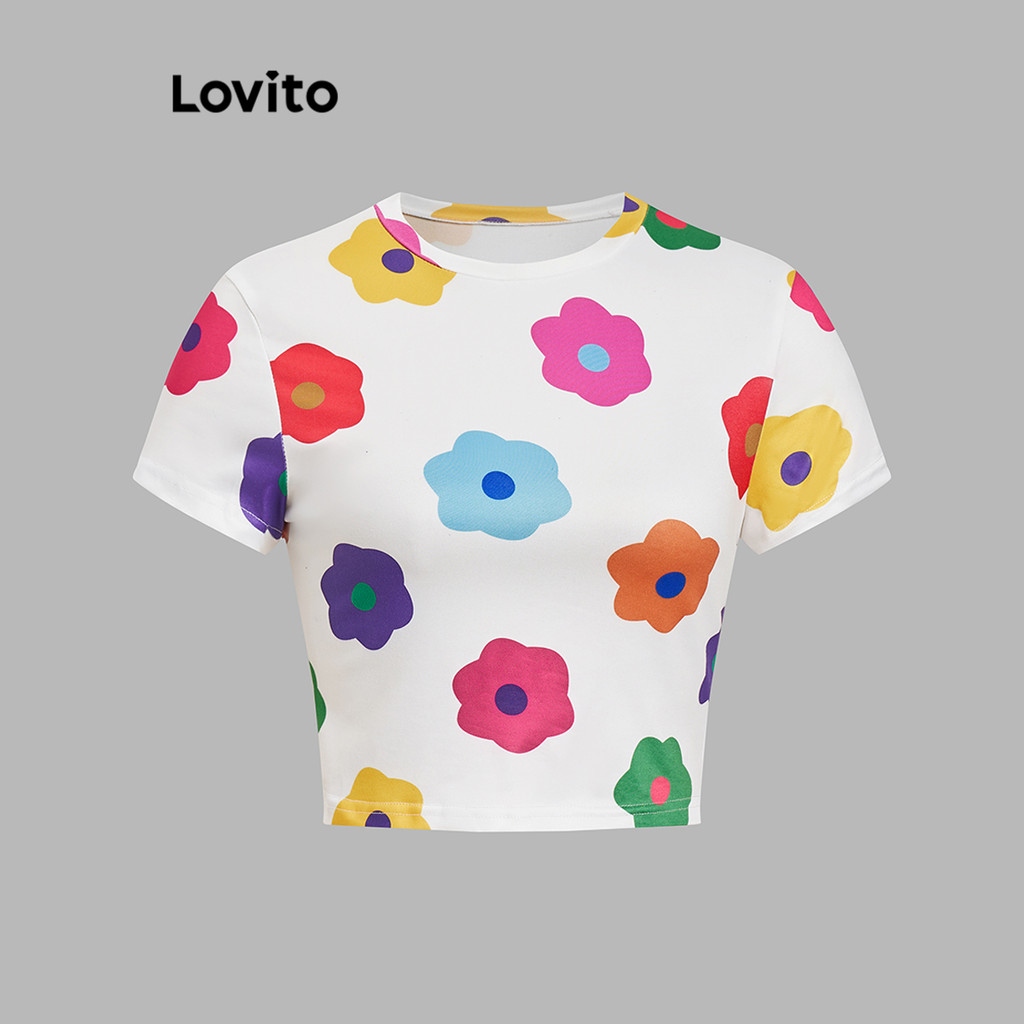Lovito Camiseta feminina casual com estampa lisa L95ED517 - Women Clothes