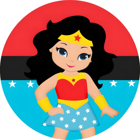 NOVO Painel Festa Infantil Redondo Mulher Maravilha, Estrelinhas Azuis e Vermelhas + Arco, Suporte incluso. Fazemos personalizado com qualquer tema. Confeccionado em Lona fosca, impressão de alta resolução. cenário , p/ Decoração