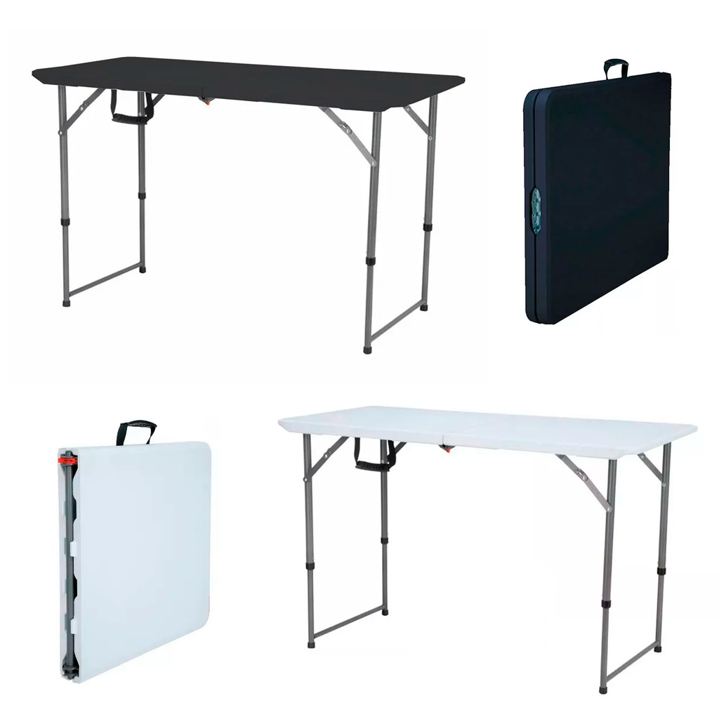Mesa Dobrável Preta Branca Portátil Robust 1,20m Maleta Camping NTk em Oferta na Shopee