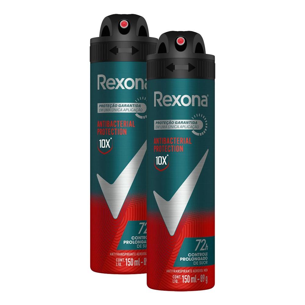 Kit 2 Desodorantes Antitranspirantes Aerossol Rexona Men Antibacterial Protection 150ml cada