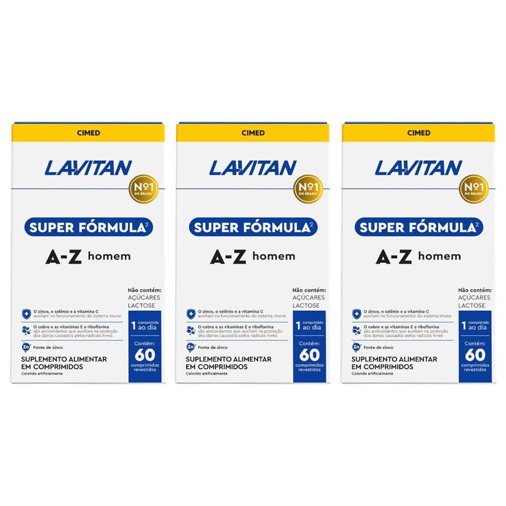 Kit Lavitan Super Fórmula A-Z Homem C/ 3 Caixas De 60 Comp em Oferta na Shopee