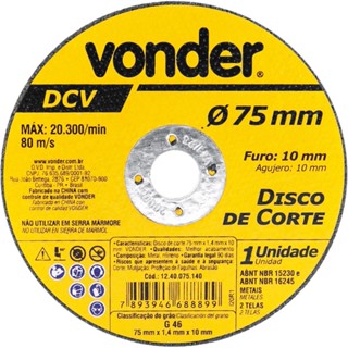 Disco de Corte 75 mm x 1,4 mm x 10 mm Vonder em Oferta na Shopee