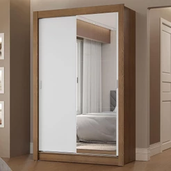 Guarda-Roupa Solteiro 2 Portas de Correr com Espelho 2 Gavetas Rustic/Branco Vivare Madesa