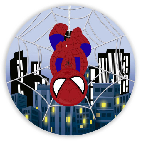 NOVO Painel Festa Infantil Redondo Homem Aranha Cute, de Cabeça Para Baixo na Teia + arco plástico de alta densidade medindo 78cm de diâmetro. O melhor custo x benefício do Brasil.  Lona com impressão digital de alta qualidade. fixação da lon