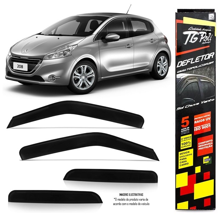 Calha Chuva Defletor TG Poli Peugeot 208 Hatch 2013 2014 2015 2016 2017 2018 2019 2020 - 4 Portas