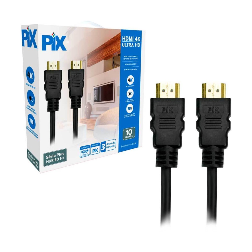 Cabo Hdmi Blindado 2.0 4k 3d Ultrahd 19 Pinos 10m Hdr - Pix