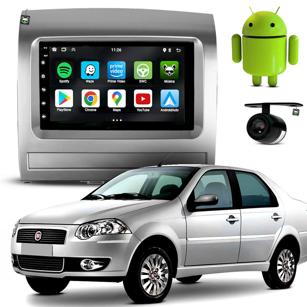 Kit Central Multimidia Android 7 Pol Siena 2008 2009 2010 2011 2012 Moldura Cinza em Oferta na Shopee
