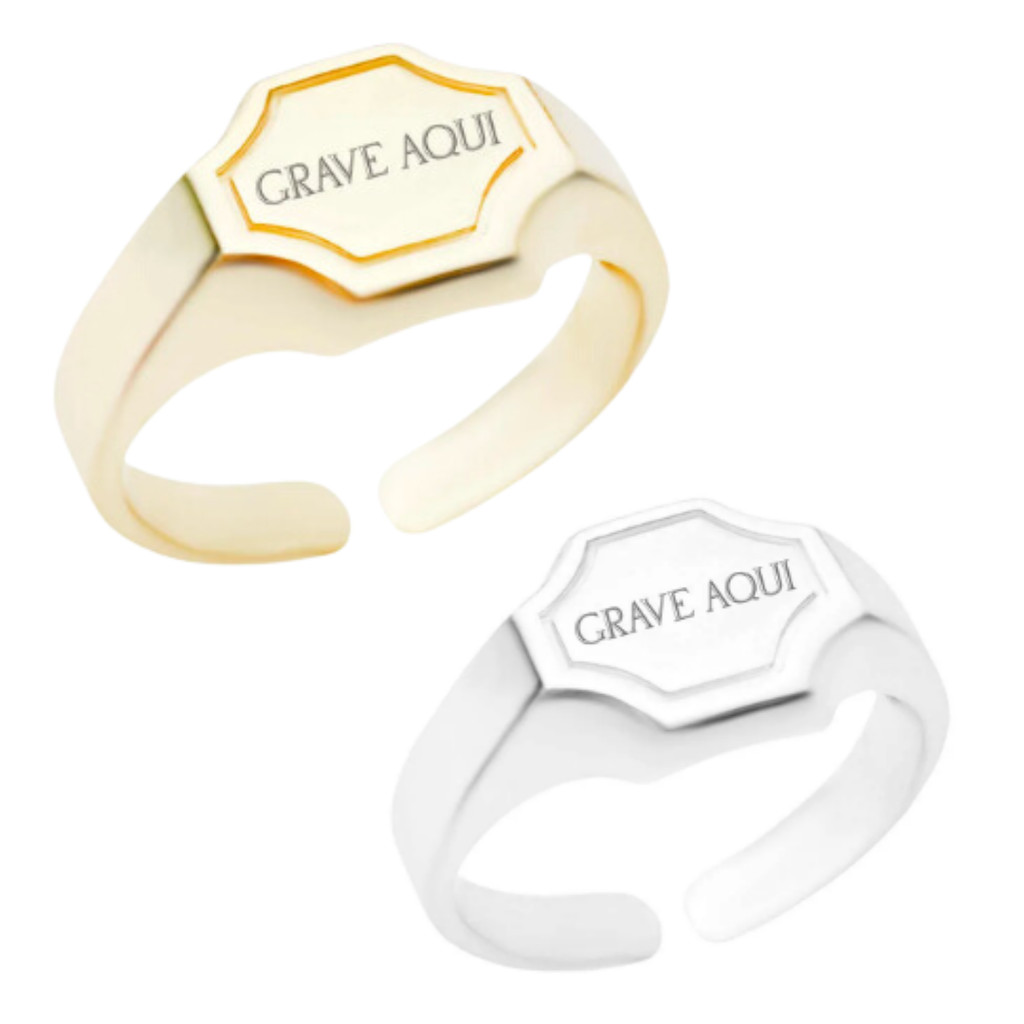 Anel Feminino Personalizado Banho de Ouro ou Prata Ajustável Gravação - Garimpo de Ouro