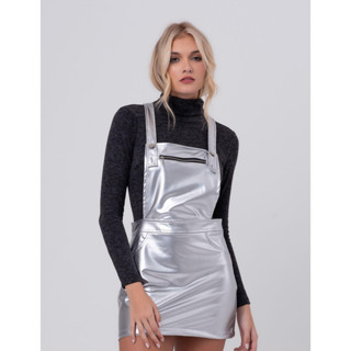 Vestido Salopete Couro Prata Labrava em Oferta na Shopee