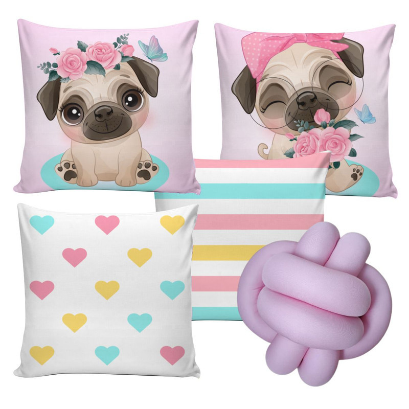 Kit 4 Capas de Almofadas Decorativa 45x45cm Almofada Nózinho Enchimento Silicone Pet Cachorro Pug