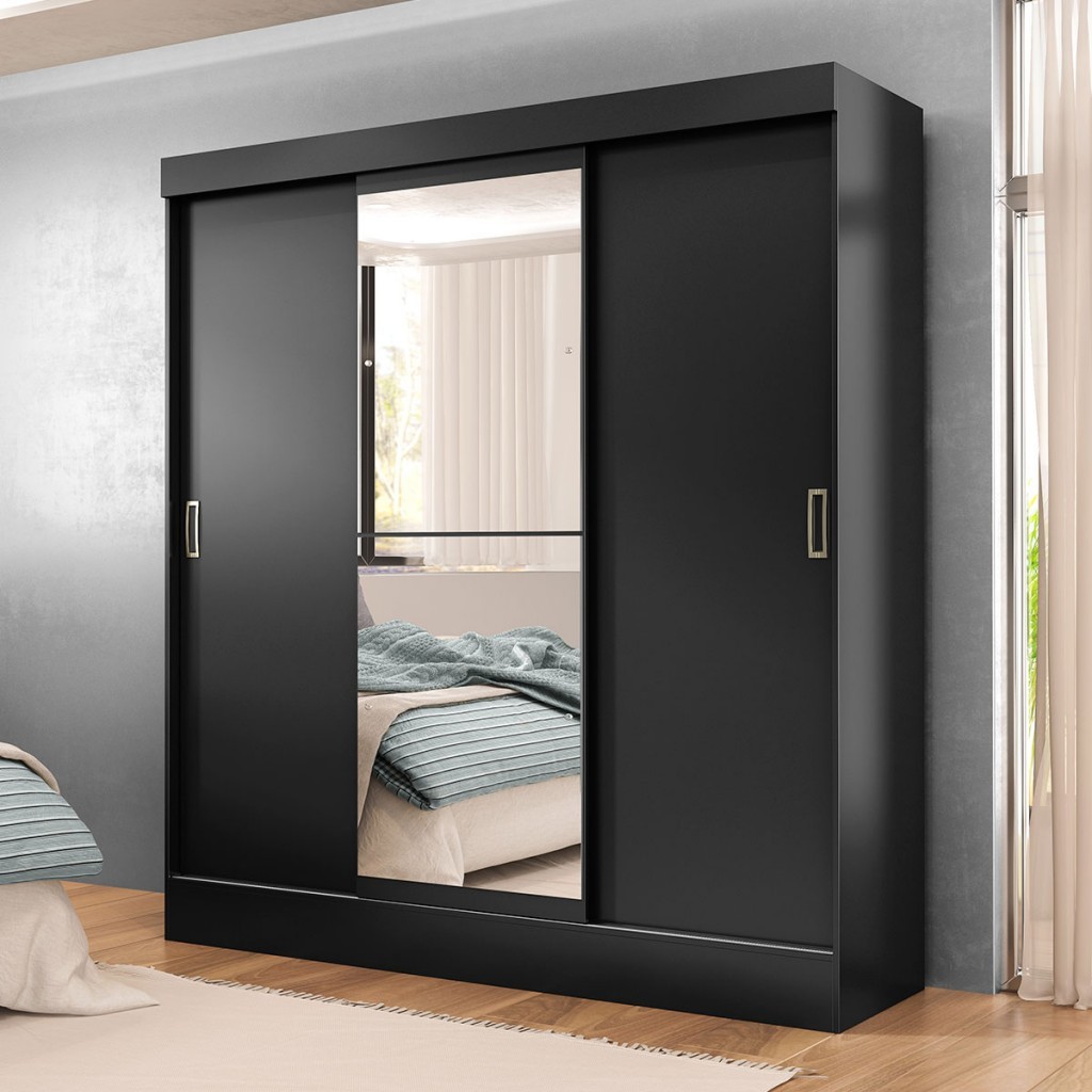 Guarda-Roupa Solteiro San Marino 3 Portas 2 Gavetas com Espelho Flex Preto/Off White - Maxel em Oferta na Shopee