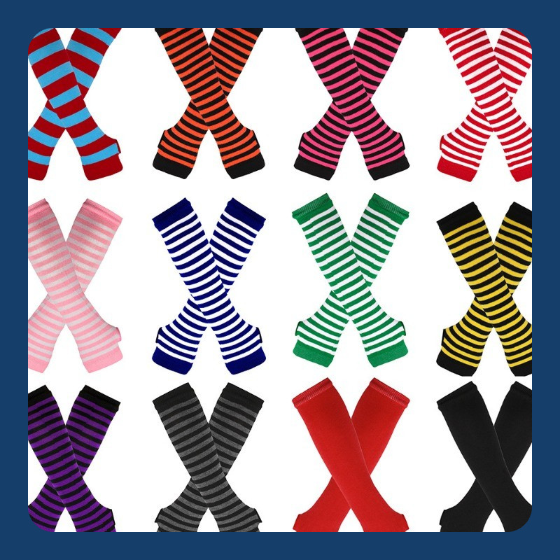 Versão Coreana Luva Longa Braço Capa Atacado Cospla Anime Preto E Branco Listrado Algodão Longo De Pulso Com Dedos Expostos em Oferta na Shopee