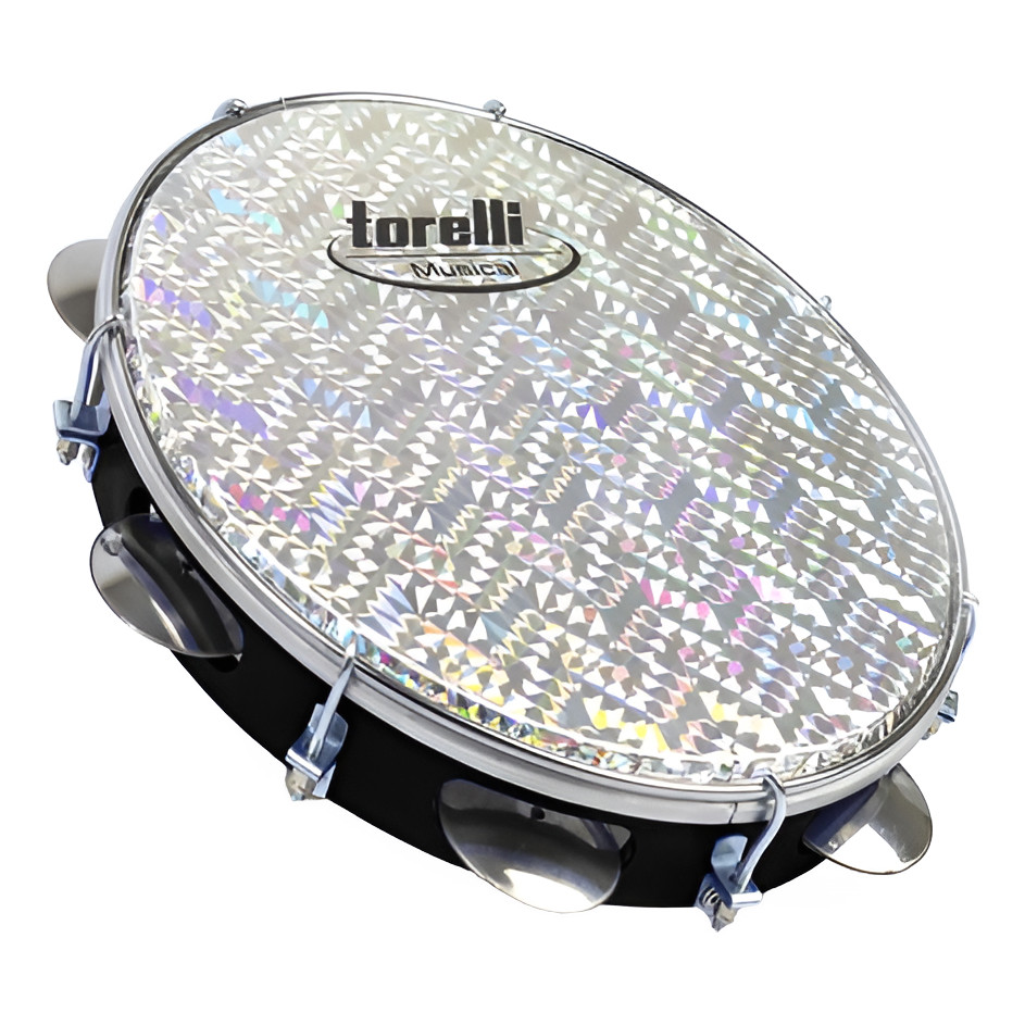 Pandeiro Preto Injetado Abs Pele Holográfica Torelli Tp308