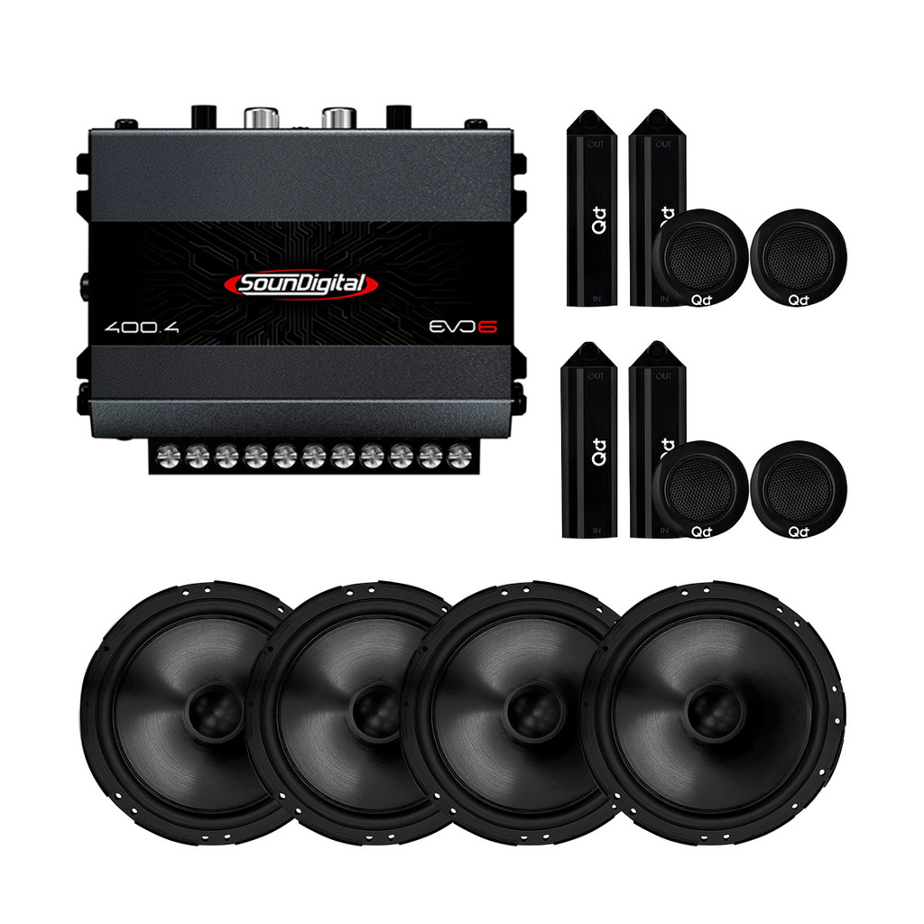Kit Modulo Amplificador Soundigital 400 Rms SD-400.4 Evo 6 + 2 Kits 2 Vias 6 Pol Qa+ 200w Rms K2V-610 Tweeter