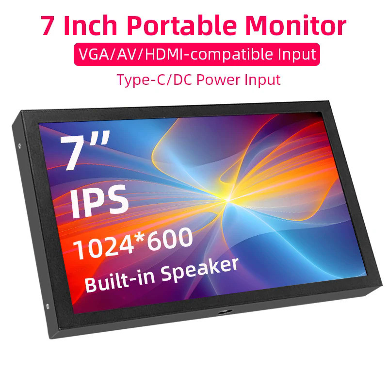 7 Polegada Monitor Portátil 1024x600 IPS LCD HDMI-Compatível VGA AV Entrada DC Tipo C Tela De Alimentação Para PC Câmera TV Caixa DVD