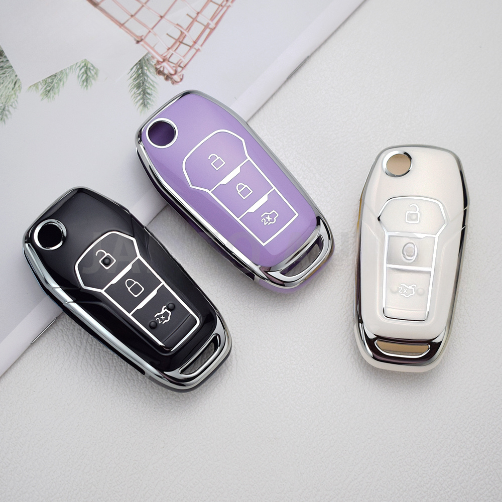 TPU 3 Botões Dobrável Caso Chave Do Carro Capa Para Ford Fusion Fiesta Escort Mondeo Everest Ranger Escudo Protetor