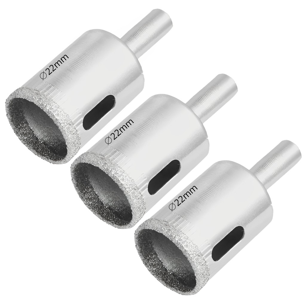 Kit 3 Serras Copo Diamantada Refrigerada 22mm Porcelanato Vidro Mármore Broca Copo Furo Técnico Torneira Parede Casa