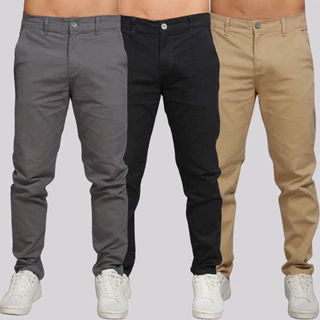Kit 3 Calça Sarja Masculina Calca Masculino C/lycra Elastano