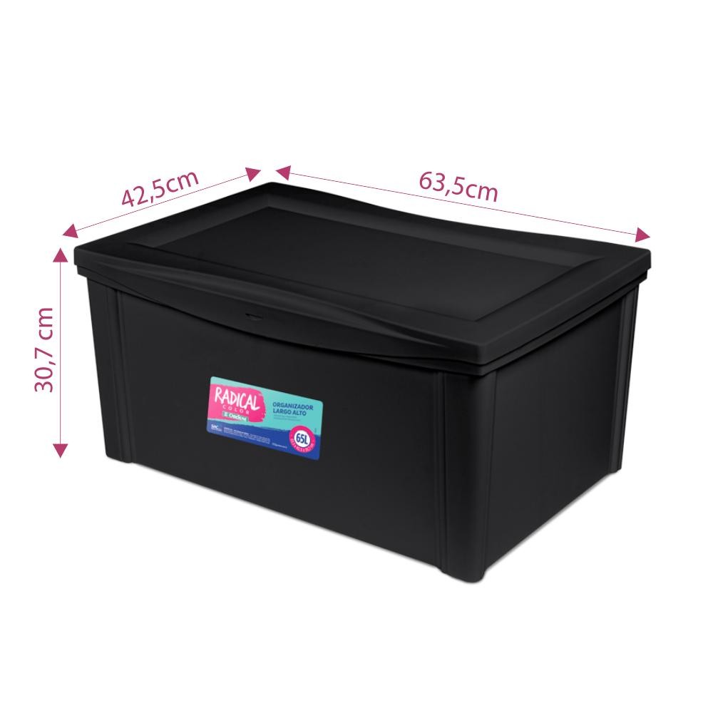 Kit 3 Caixas Organizadoras Alta Preta 65L Radical Color Ordene — imagem 2 de 2