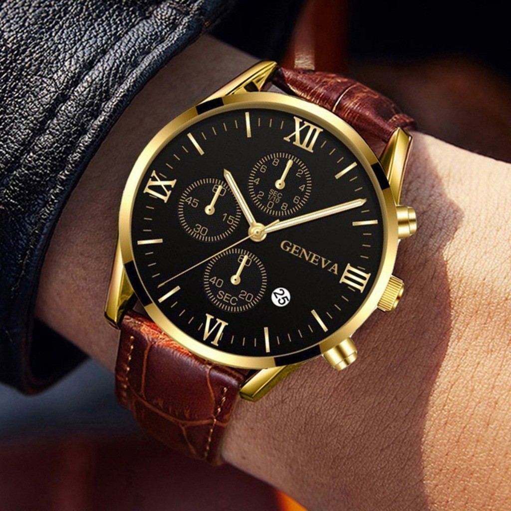 Relógio De Quartzo Masculino Business Com Pulseira De Couro E Calendário
