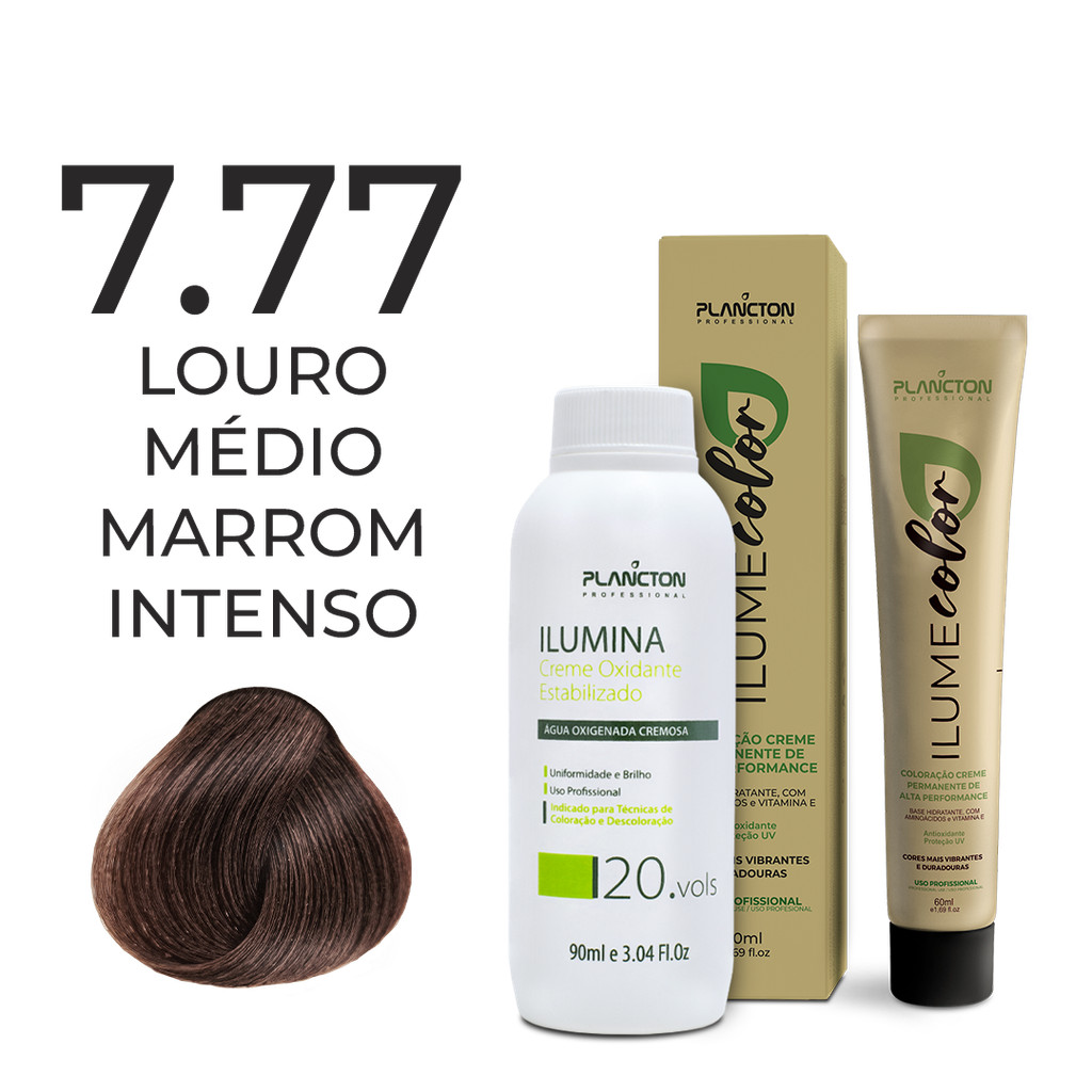 KIT ILUME COLOR PLANCTON - 7.77 LOURO MÉDIO MARROM INTENSO + OX ILUMINA 20V