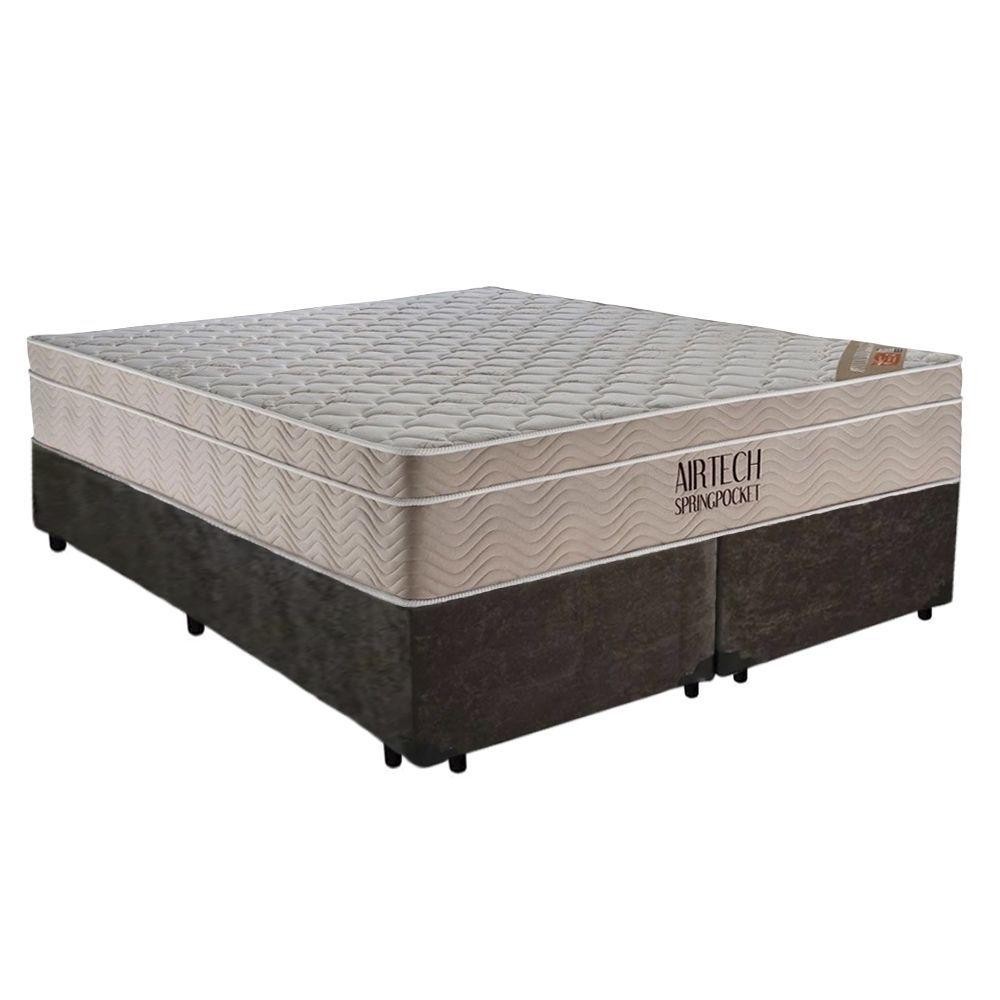 Cama Box Casal Suede Bipartido + Colchão Ortobom Airtech Molas Ensacadas 65x138x188 Cor:marrom em Oferta na Shopee