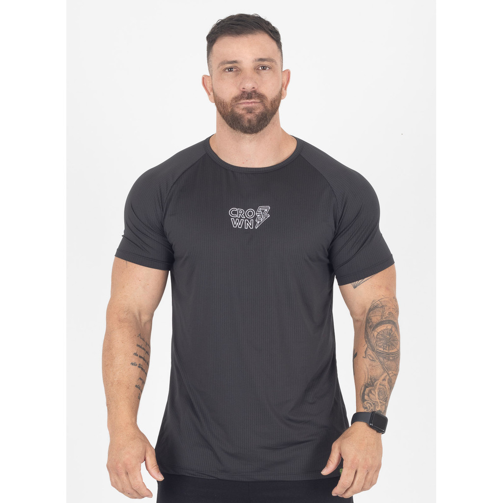 Camiseta Crown Dry Fit ice Raio Preta Academia Musculação Treino