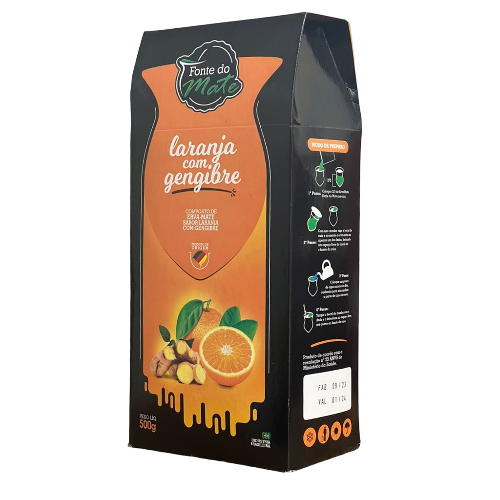 Erva Mate Chimarrão FONTE DO MATE LARANJA GENGIBRE 500g