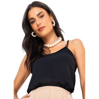 Blusa Crepe Plano Preto Quintess em Oferta na Shopee