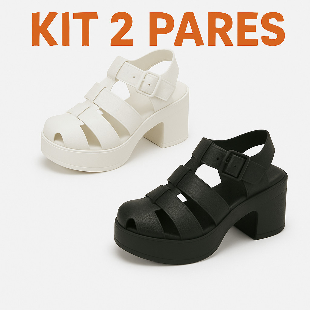 Kit Pares Sandália Feminina Estilo Blogueira Salto Tratorado Alta