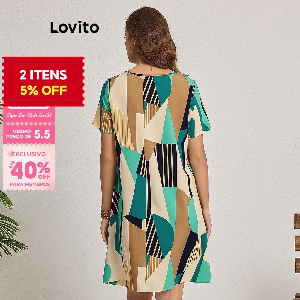 (Trendy) Lovito Vestido Casual Vestido Com Botões Geométricos Para Mulheres LBL18254 - Women Clothes