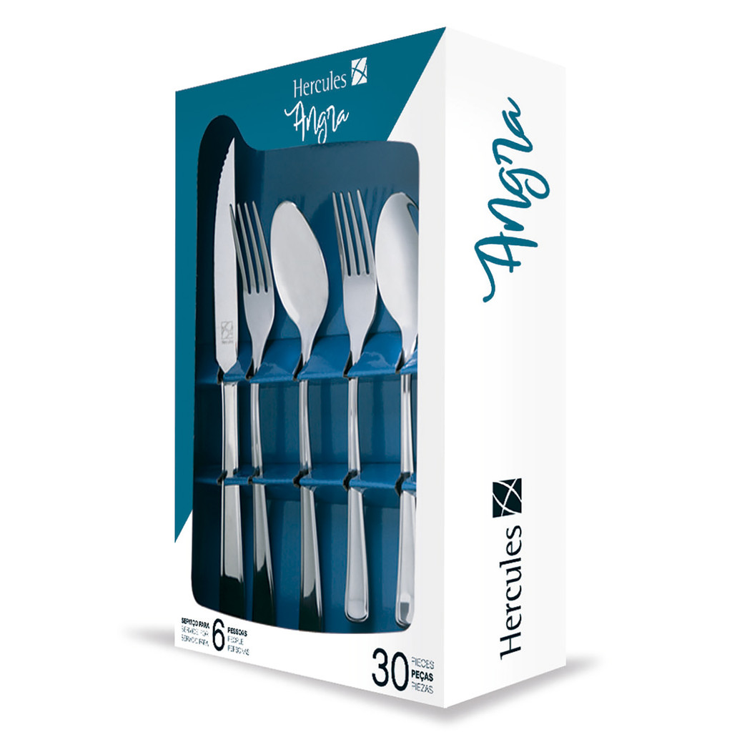 Faqueiro Jogo Talheres 30 Peças Angra Aço Inox Utensílio Cozinha Hércules