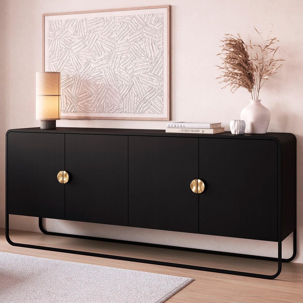 Buffet Aparador Sala 180cm 4 Portas Mario Preto/Nero A10    - Mpozenato em Oferta na Shopee