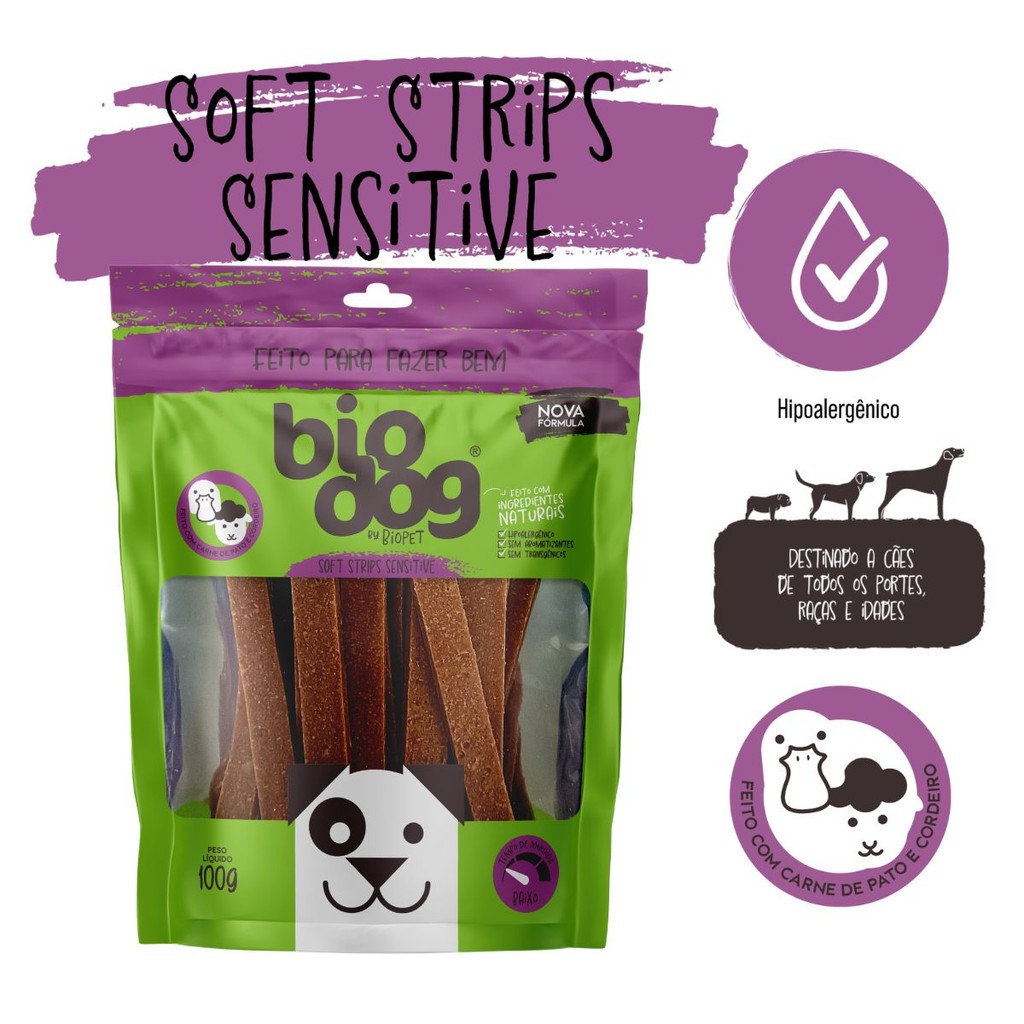 Kit 5x Petisco Natural Snack Biodog Sensitive Pato e Cordeiro - Hipoalergênico