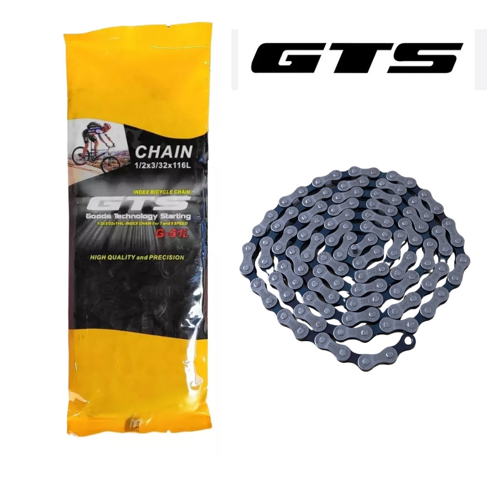 Corrente Bicicleta Gts Fina Index Para 7 e 8 Velocidades 116 Elos Bike em Oferta na Shopee